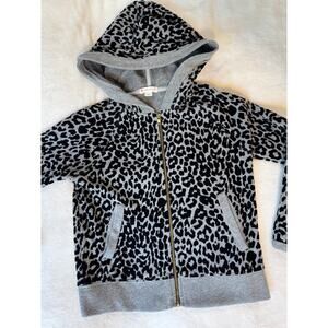 Crewcuts J Crew Girls Leopard Hoodie Black Gray Animal Print Sweatshirt 6-7